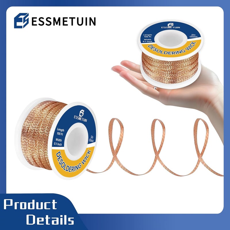 Essmetuin Essmtuin Solder Wick Braid 100Ft with Flux for Electronic, Desoldering Wick Braid Remover Solder, No-Clean Soldering Wick Used to Disassemble Electrical Components (WID 0.1in (2.5mm) - Image 3